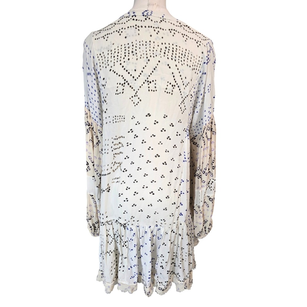 Free People White Blue Dot Print Tiered Ruffle Mini Dress XS - Picture 8 of 12